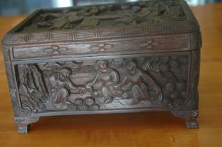 Vintage Hand Carved Trinket Jewelry Box Asian Chinese Wooden 2