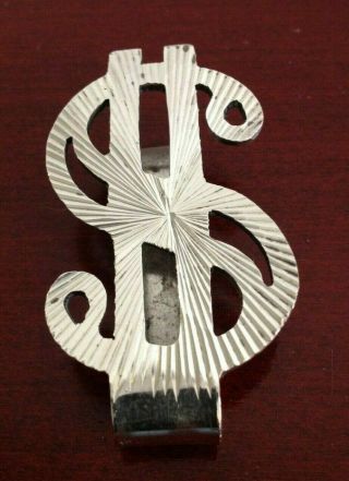 Vintage 925 Sterling Silver Dollar Sign Money Clip.  Made In Mexico.  21.  76grs