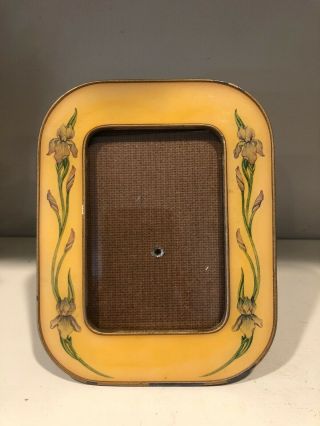Vintage Heavy Glass Picture Frame Yellow With Iris Flowers