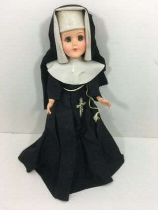 Vintage 12 " Catholic Nun Doll In Black Habit Jointed