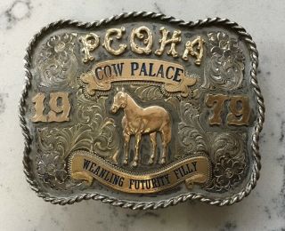 Vintage Gist Sierra Silver Rodeo Cowboy Belt Buckle Trophy Pcqha Cow Palace 1979