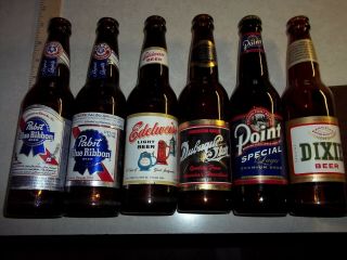 6 Old 12oz.  Beer Bottles - Pabst,  Edelweiss,  Dixie,  Point,  Dubuque Star Tavern