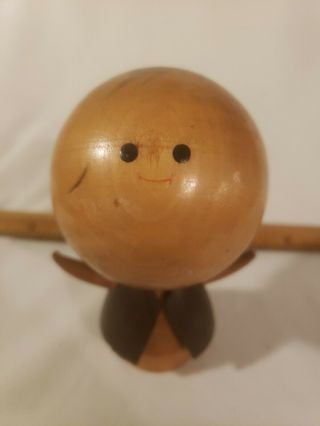 Vintage Signed Japanese Kokeshi Wood Doll Great Smiling Doll Handmade Perfect