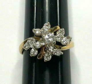 Vintage Diamond Pointed Cluster Ring 14k Gold Antique Estate Small 3.  75