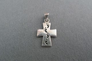 Vintage Sterling It Was Then That I Carried You Jesus Foot Prints Cross Pendant