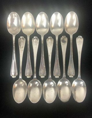 Set Of 10 Vintage Tiffany & Co.  Sterling Silver Tea Spoons In Flemish Pattern