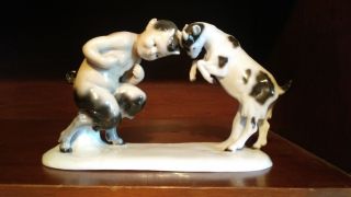 Antique Goebel Hummel Figurine Satyr Goat Baby Butting Heads Greek Mythology