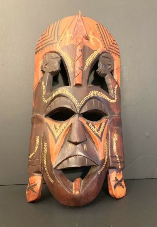 Vintage Carved Wooden Mask Kenya Solid Wood African Tribal Art 15 "