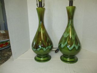 Vtg Mid Century Drip Glaze Ceramic Table Lamps 2 (together Info)