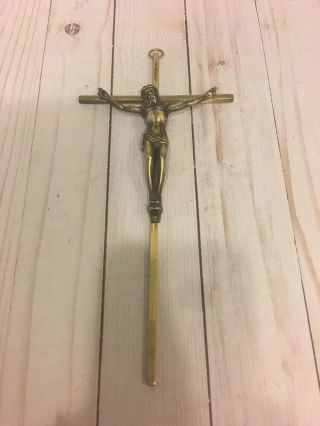 Vintage Brass Crucifix 10  Wall Hanging Cross Inri Jesus Christ Religous German