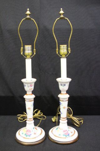 Elegant Frederick Cooper Chinese " Famille Rose " Style Candlestick Lamps