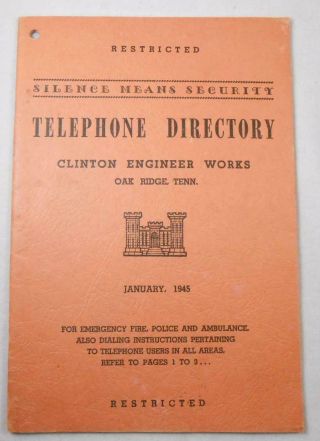 Ww2 Vintage 1945 Telephone Directory Clinton Engineer Oak Ridge Tn Atomic Energy