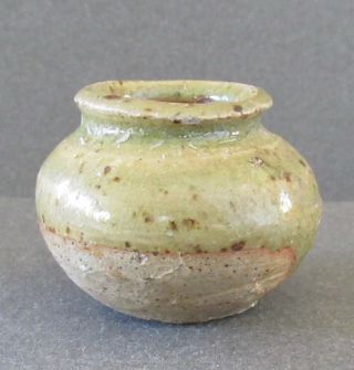 Tang Dynasty Chinese Miniature Vase Olive Green Glaze C.  700 A.  D.  A Fine Jarlet