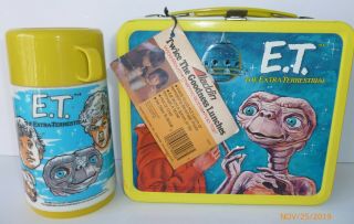 1982 Vintage E.  T.  The Extra - Terrestrial Metal Lunch Box And Thermos