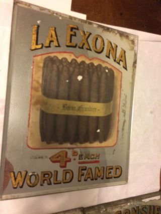 Vintage Beveled Glass Reverse Gold Leaf Cigar Mirror La Exona Cigars