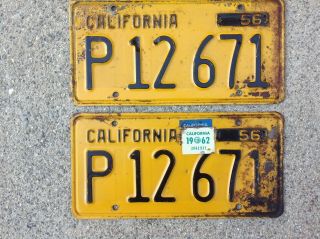 Vintage 1956 California License Plate Set Of X2 