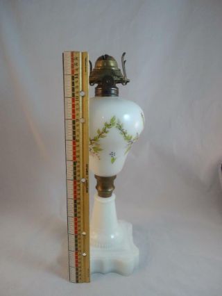 Antique 19th C.  Oil Lamp Clambroth Glass W Hp Floral Swag