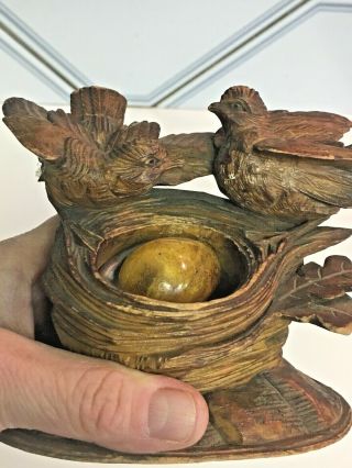 Antique Black Forest German Mini Hand carved Birds Nest figure Amber Egg 2