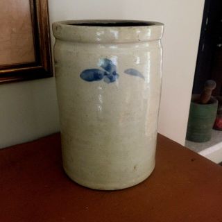 Antique Stoneware Cobalt Blue Crock Vase Jar 9 1/2” Primitive - Farmhouse