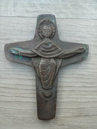 Vintage German Bronze Crucifix Cross Blessing Christ - Great Work Of Sacred Art