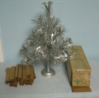 Vintage Peco Aluminum Christmas Tree,  2 Ft Tabletop,  Box,  22 Pom - Pom Branches