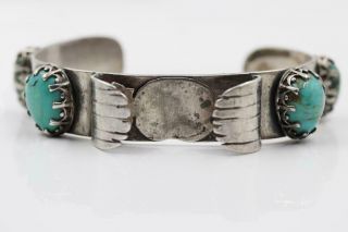 Vtg Navajo Native American Sterling Silver Turquoise Cuff Bracelet For Watch