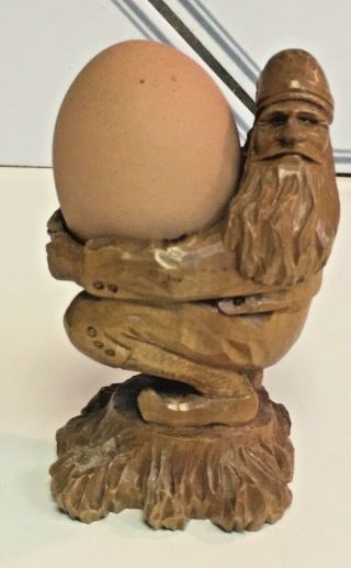 Antique German Black Forest Quirky Hand Carved Gnome Elf Hobbit Egg Cup Holder
