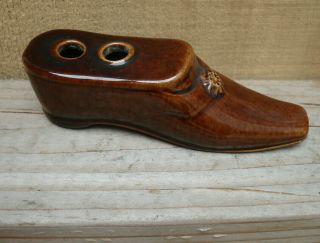 Antique,  (ca1890) Glazed Rockingham Stoneware/ceramic,  Small Figural Shoe Inkwell