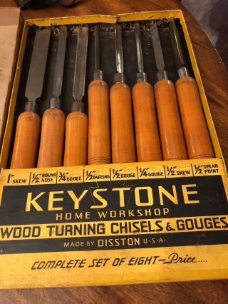 Vintage Disston Keystone Usa Set Of 8 K - 1 - S Wood Turning Lathe Chisels