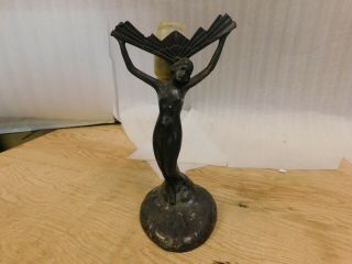 Antique Art Deco Nude Woman Table Lamp 9.  5 " Tall Bronze Copper