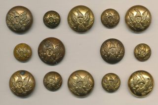 Grouping Of Civil War Period Infantry Buttons.  8 Coats And 6 Cuffs