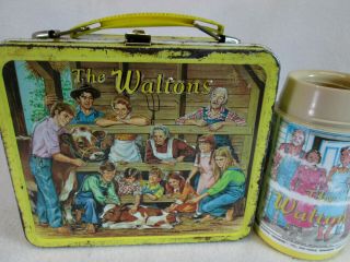 Vintage 1973 The Waltons Metal Lunch Box & Thermos Set By Aladdin