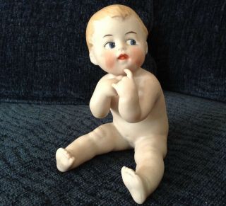 Antique German Character Piano Baby Hp Bisque Porcelain Figurine Marked Euc