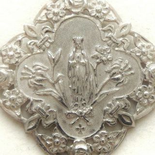 Flowered Edge Art Nouveau 1908 Antique Silver Medal To Our Lady Of Lourdes