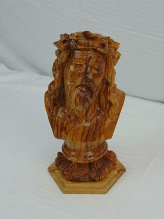 11 " Hand Carved Lamenting Jesus Christ Wood Figure Head,  Crowns Of Thorns (670)