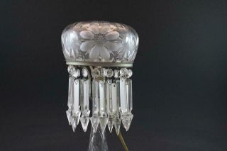Antique American Brilliant Cut Glass Crystal Mushroom Shade Lamp w/ Prisms 2