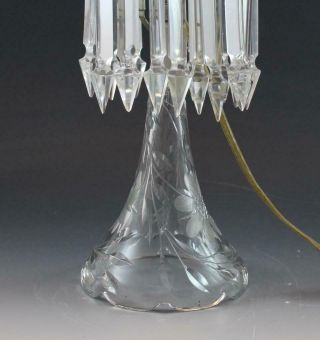 Antique American Brilliant Cut Glass Crystal Mushroom Shade Lamp w/ Prisms 3