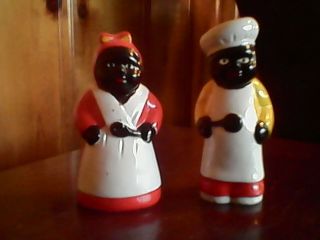 Vintage Black Americana Aunt Jemima Uncle Mose Salt And Pepper Shakers.  Ceramic
