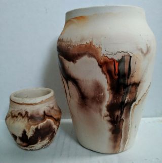 Nemadji Pottery Brown Orange Twist Vases Native American Indian