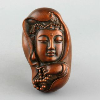 Collect China Old Boxwood Hand - Carved Exorcism Kwan - Yin Delicate Little Statue
