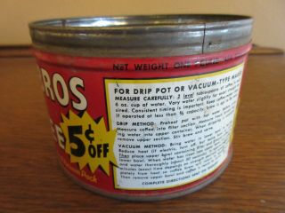 Vintage Hills Bros Coffee Tin 1 Lb Red Can Brand 2