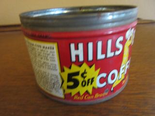 Vintage Hills Bros Coffee Tin 1 Lb Red Can Brand 3