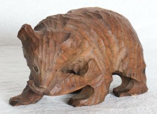 Japan Ainu Bear With Fish Hand Carved Wood Figurine Brown H5.  5cm 2.  16 " Vintage
