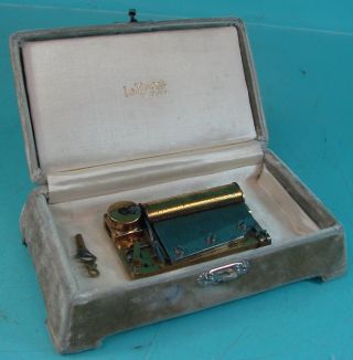 Vtg Early Antique French Cloth La Tausca Pearl Presentation Music Box W/ Key