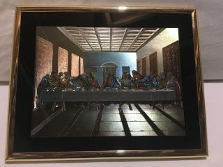 Vintage 3d Framed Picture Of The " Last Supper " Leonardo Da Vinci 10  X 8.  5