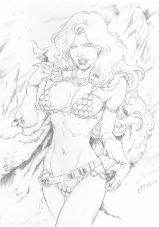 Sexy Red Sonja Art 11x17 Hique Commission Sketch Ed Benes Pin Up