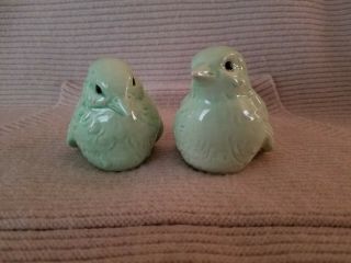 Vintage Pair Goebel W.  Germany Collectors Pale Green Bird Figurines Cv73 Cv74