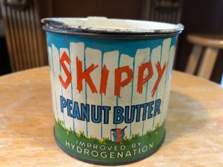 Vintage Skippy Peanut Butter Tin Can 12oz