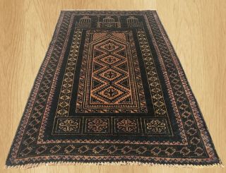 . Authentic Hand Knotted Vintage Afghan Balouch Prayer Wool Area Rug 5 X 3 Ft