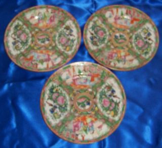 Vintage Chinese Export Rose Medallion 3 Plates 8 1/4 Inch Diameter
